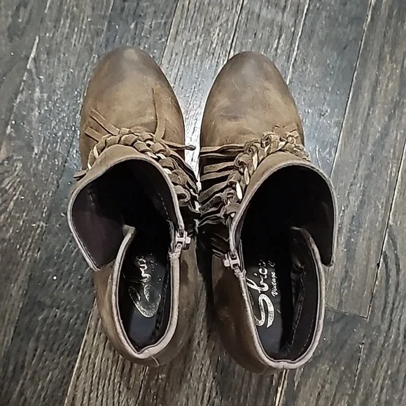 SBICCA fringe wedge bootie brown leather sz 9 - Picture 2 of 6